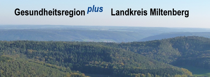 Foto Spessartland / Wald mit Text Gesundheitsregion plus Landkreis Miltenberg