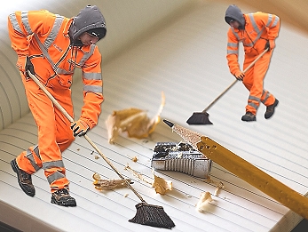 2 Mitarbeiter reinigen den Fußboden